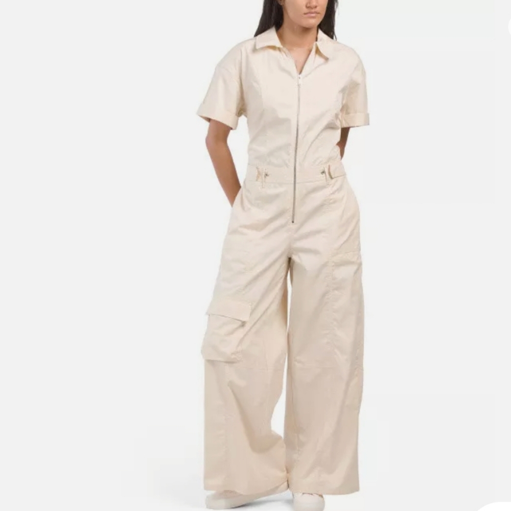 Zara ivory wide leg cargo jumpsuit Xsmall